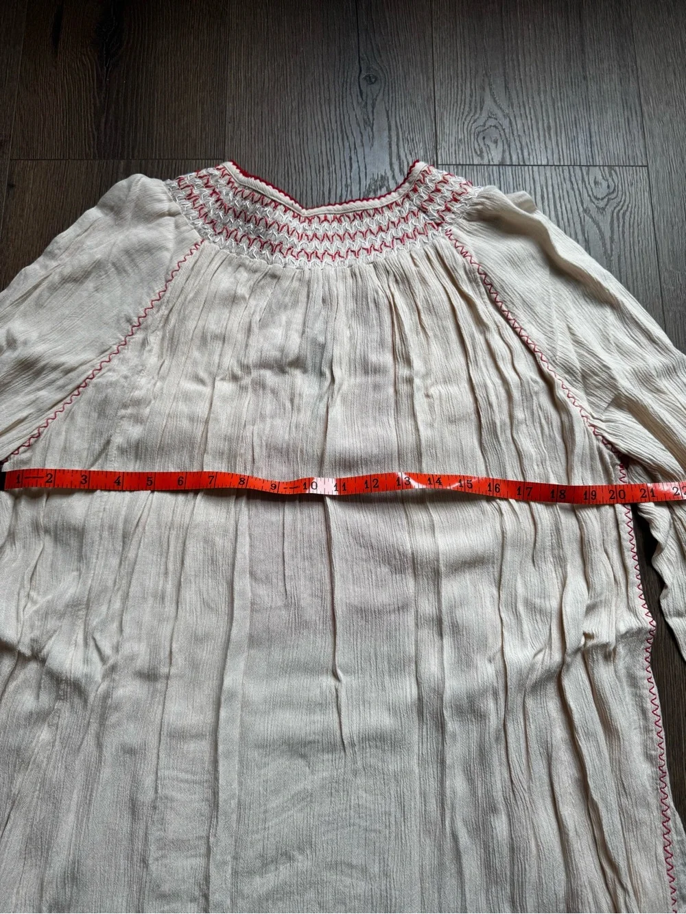 Free People Cream Tunic Blouse with Red Embroidery Peasant Bohemian size M